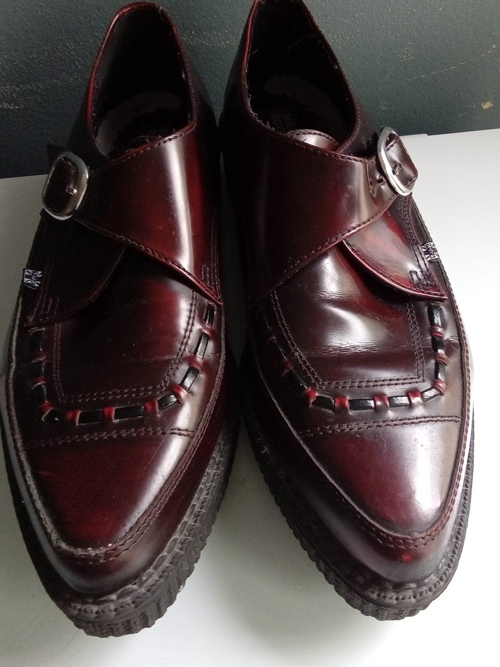T.U.K.‎ Burgundy Oxblood Pointed Toe Monk Strap Creeper Shoes Platform Mens 41
